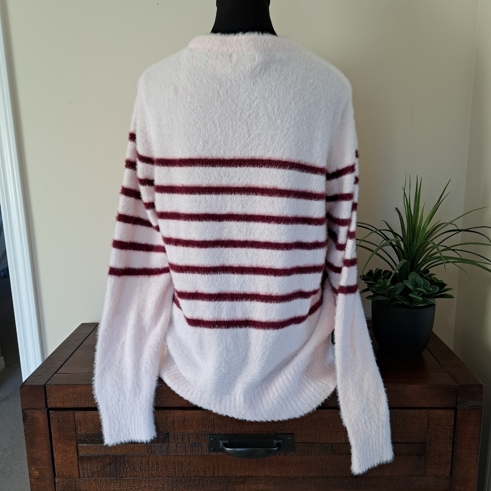 ❤️ Bleu Gray Eyelash Sweater Women's Small Pink Striped Cozy Crewneck Top - Picture 3 of 13